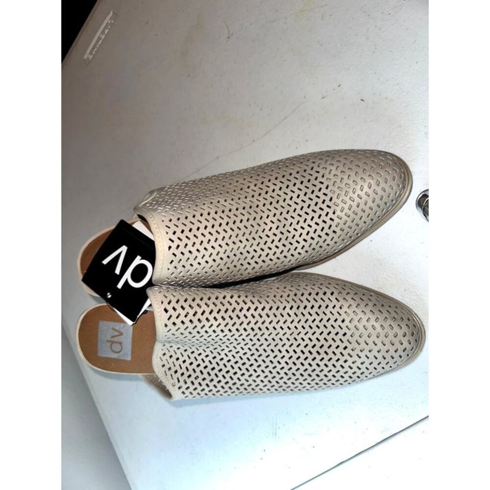 Beige Perforated Block Heel Mules, NWT